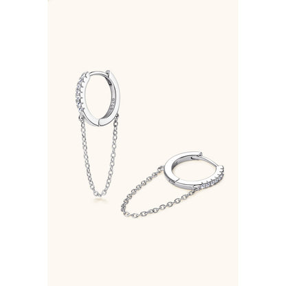 Moissanite 925 Sterling Silver Huggie Earrings with Chain