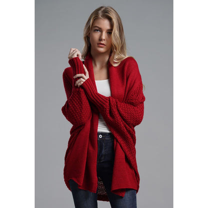 DOUBLE TAKE  Dolman Sleeve Open Front Ribbed Trim Longline Cardigan