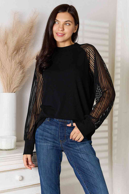 DOUBLE TAKE Black Round Neck Raglan Sleeve Blouse