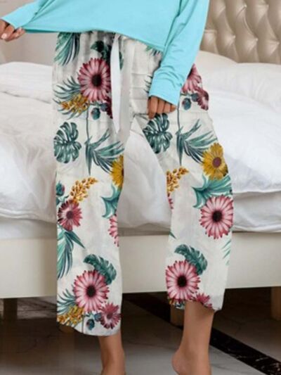 XYM Round Neck Top and Printed Pants Lounge Pajama Set