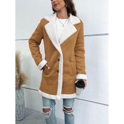 CATHSNNA Contrast Button Up Lapel Collar Long Sleeve Coat