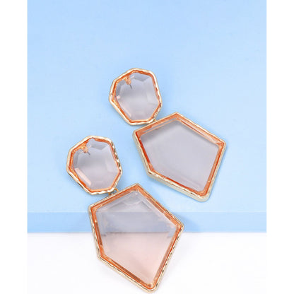 Geometrical Shape Zinc Alloy Frame Resin Dangle Earrings