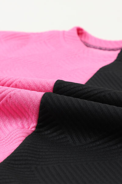 Pink/Black Color Block Round Neck Sweatshirt and Pants Set