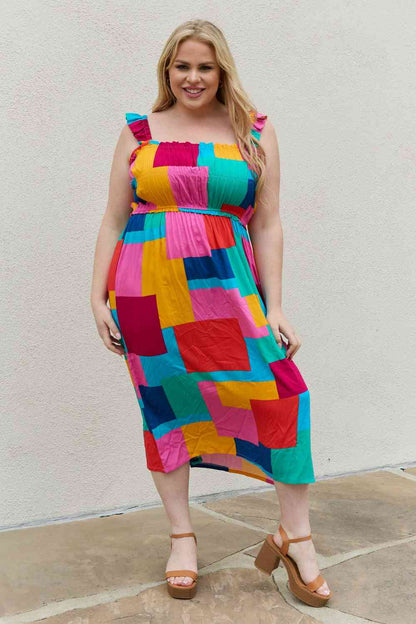 AND THE WHY Multicolored Square Print Summer Dress- S-3XL