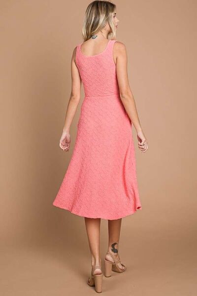 CULTURE CODE Texture Happy-Pink Square Neck Tank Dress with Pockets