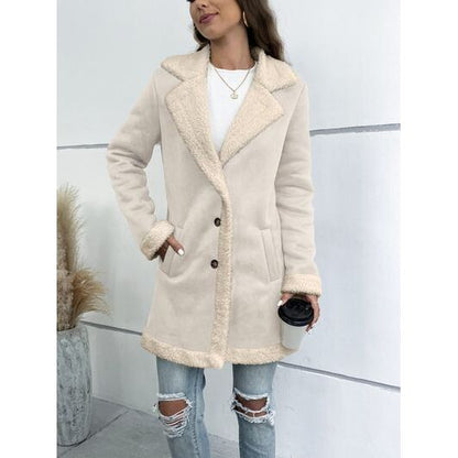 CATHSNNA Contrast Button Up Lapel Collar Long Sleeve Coat