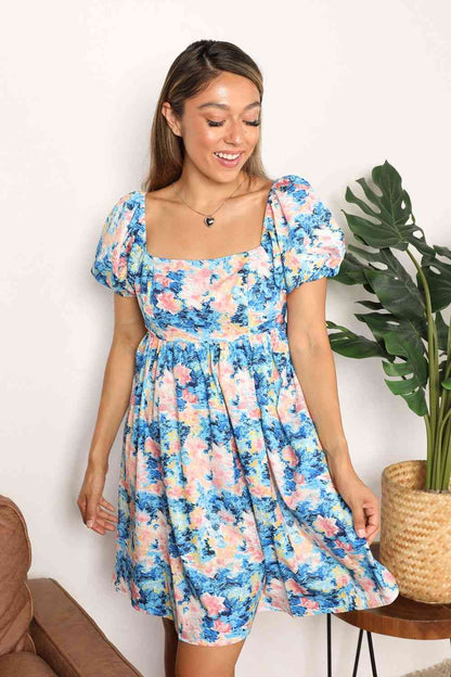 DOUBLE TAKE Floral Square Neck Puff Sleeve Dress