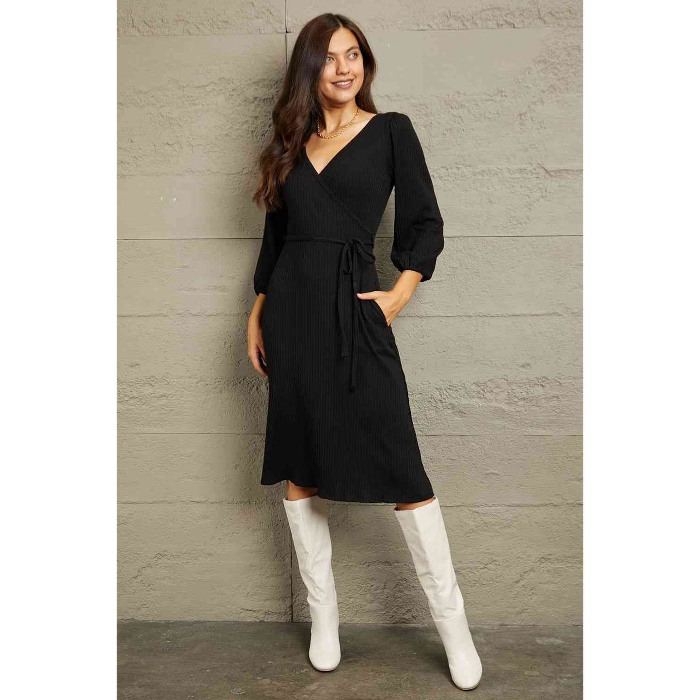 CULTURE CODE Full Size Surplice Flare Ruching Dress