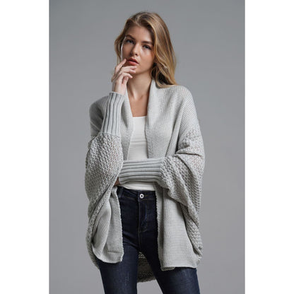 DOUBLE TAKE  Dolman Sleeve Open Front Ribbed Trim Longline Cardigan