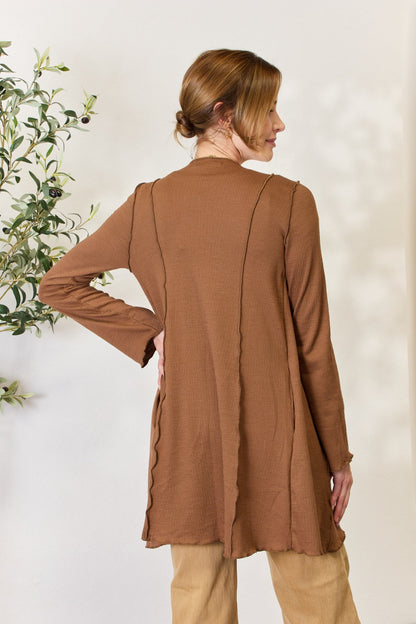 CULTURE CODE Full Size Cocoa Brown Open Front Long Sleeve Cardigan