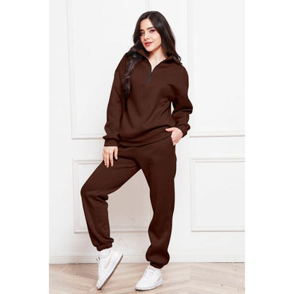 Half Zip Long Sleeve Sweatshirt and Pants Set