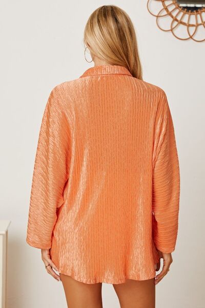 Textured Sherbet Button Up Long Sleeve Blouse