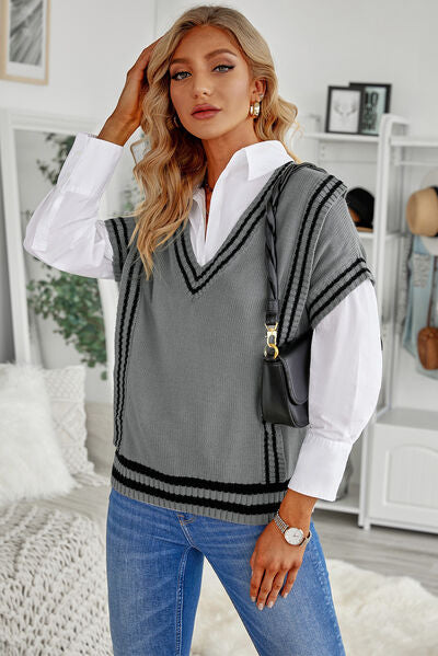 Stylish Striped V-Neck Sweater Vest