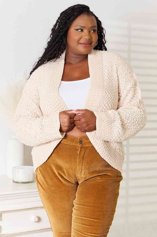 DOUBLE TAKE Cream Open Front Long Sleeve Cardigan