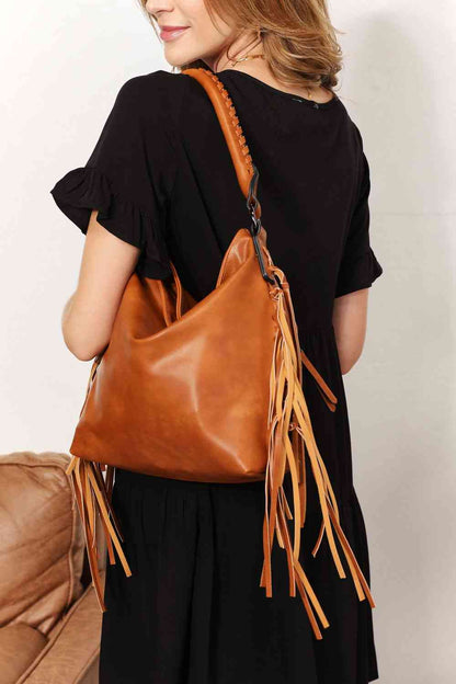 SHOMICO PU Leather Fringe Detail Western-Boho Shoulder Bag