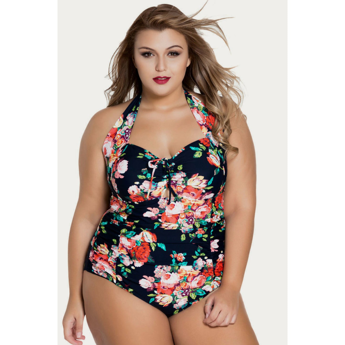 Haltered Plus size Floral 1 piece Swimsuit