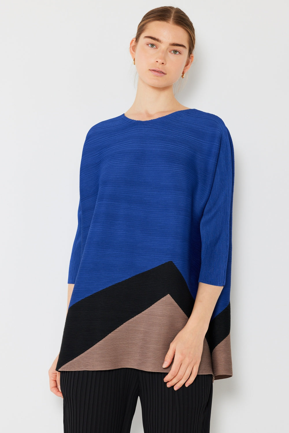 MARINA WEST Pleated Horizontal Rib Color Block Top