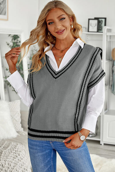 Stylish Striped V-Neck Sweater Vest